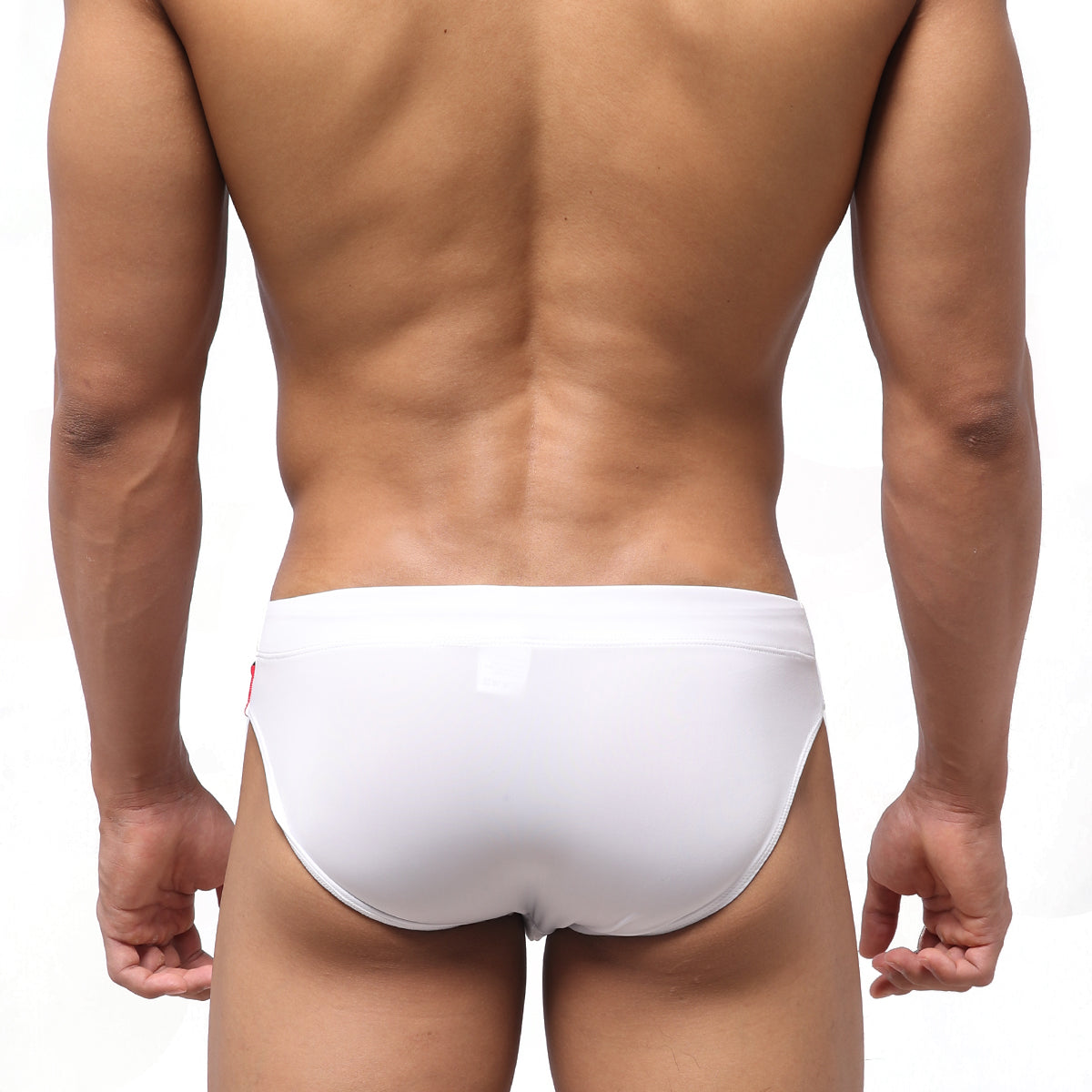 White briefs metro male wear french swim brief 4946-32 with smooth form fitting design and small red logo on left side