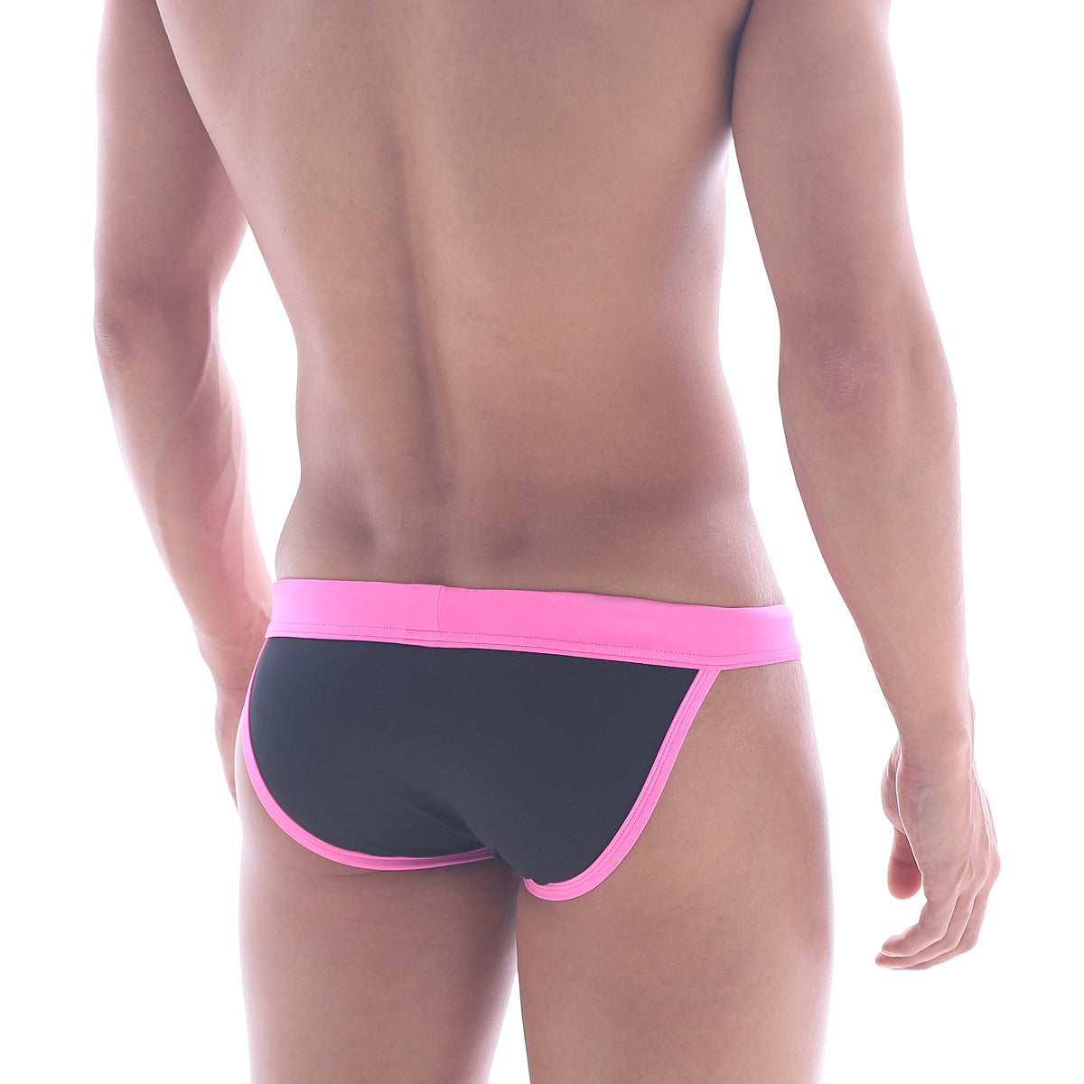 MetroMaleWear Rio Swim Bikini black athletic briefs with snug fit and bright pink trim for comfortable swimwear use