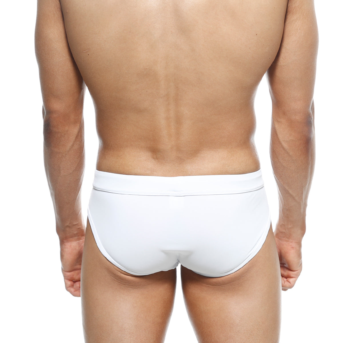 White MetroMaleWear swim briefs with smooth, form-fitting design in avalanche color for comfortable wear