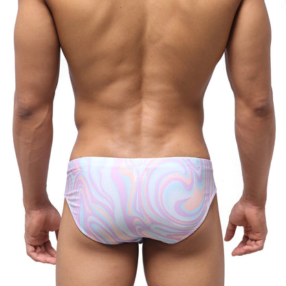 MetroMaleWear Vasco swim brief swirl 4953-61 pastel swirl patterned trunks in soft pink blue and white hues
