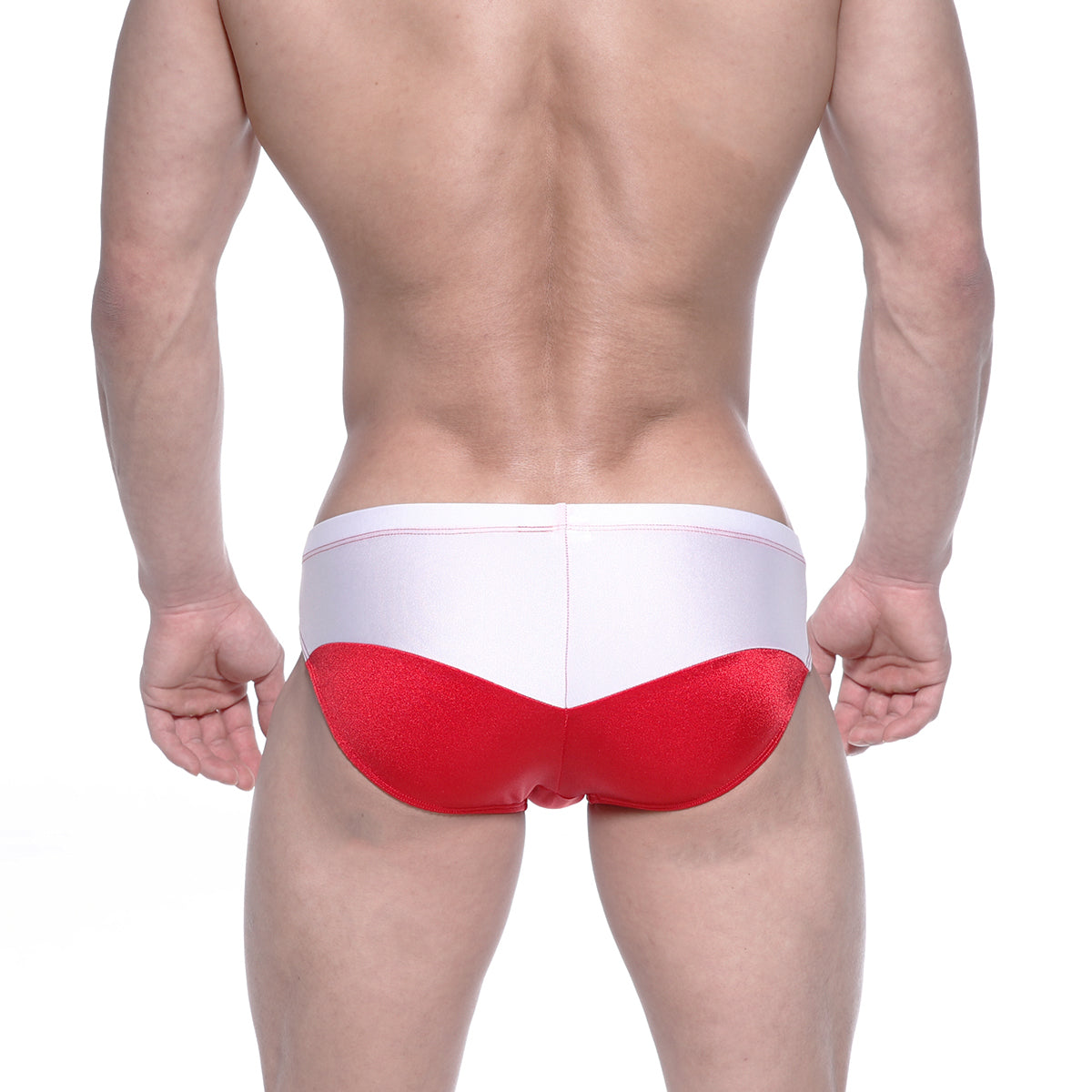 Red and white glossy finish swim trunks metroMalewear competidor bikini red 4965-12 for men’s swimwear