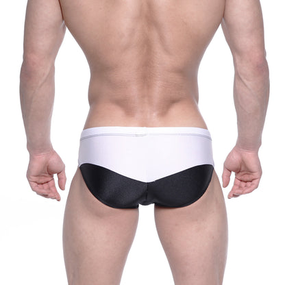 MetroMaleWear competidor bikini black 4965-20 white and black two-tone swim trunks with sleek modern design