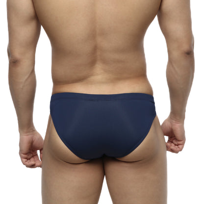 Navy blue smooth form-fitting briefs by MetroMaleWear Bosillo swim bikini model 4967-28 for comfortable swimwear use