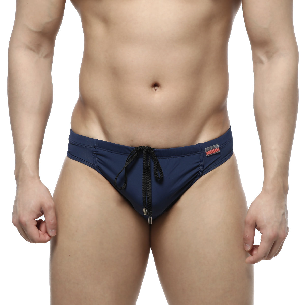 Navy blue MetroMaleWear Bosillo swim bikini with black drawstring and zipper detail perfect for casual swimwear