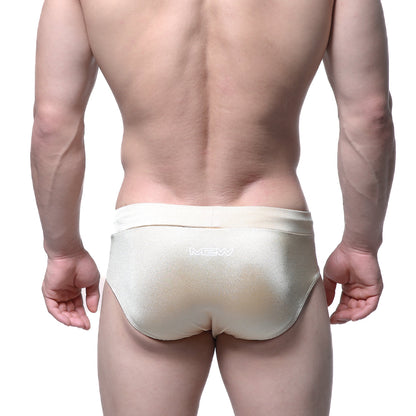 Metro male wear madrid swim brief gold 4973-21 cream satin finish with subtle sheen and matching waistband