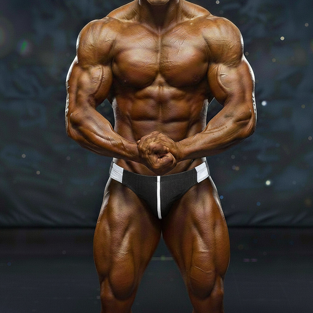 Black and white athletic briefs by metromalewear with sleek minimalist design for competition wear