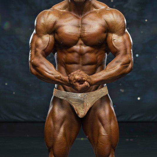 Gold-toned crocodile-skin patterned bodybuilding briefs metroMaleWear metroMuscleWear competition suit gold 4974-21