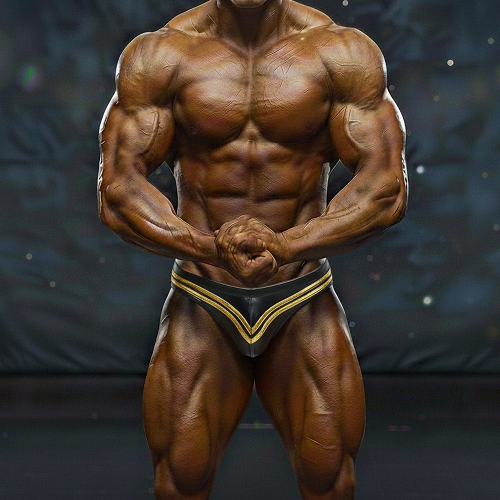 Black and gold athletic briefs with v-shaped design from MetroMaleWear MetroMuscleWear Ajax Competition Suit gold 4974-47