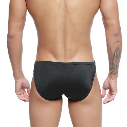 Black sleek swim trunks metro male wear hunter swim brief 4977-20 featuring subtle textured pattern