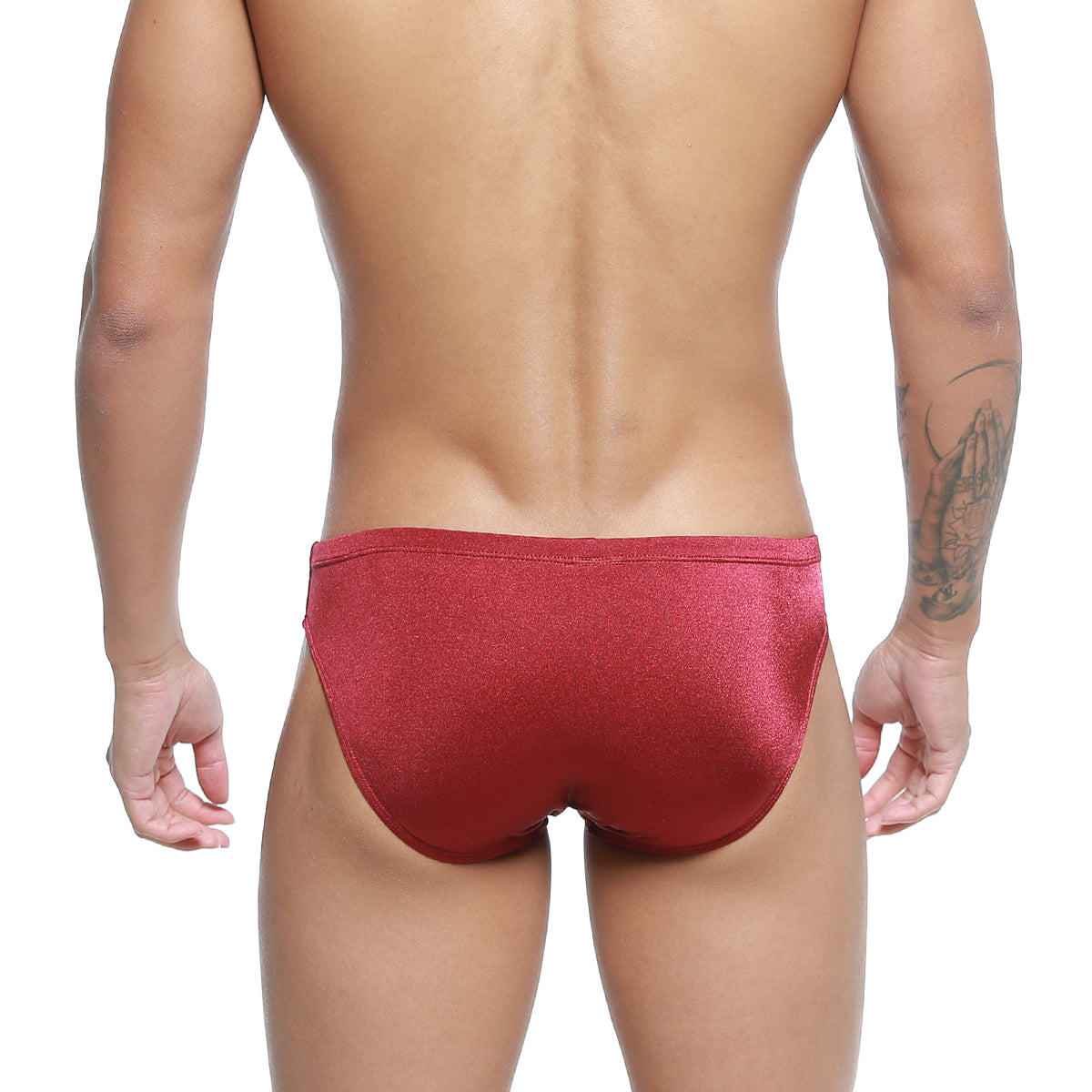 Metro male wear hunter swim brief burgundy 4977-22 in red shimmering fabric ideal for swimming and beachwear