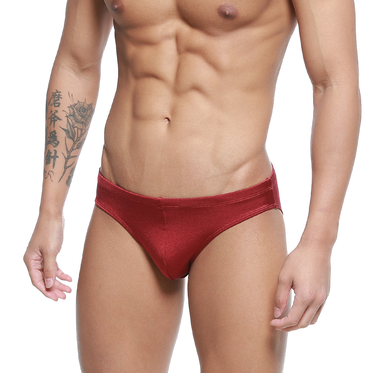 MetroMaleWear Hunter swim brief burgundy in red shiny fabric designed for comfortable swimwear use