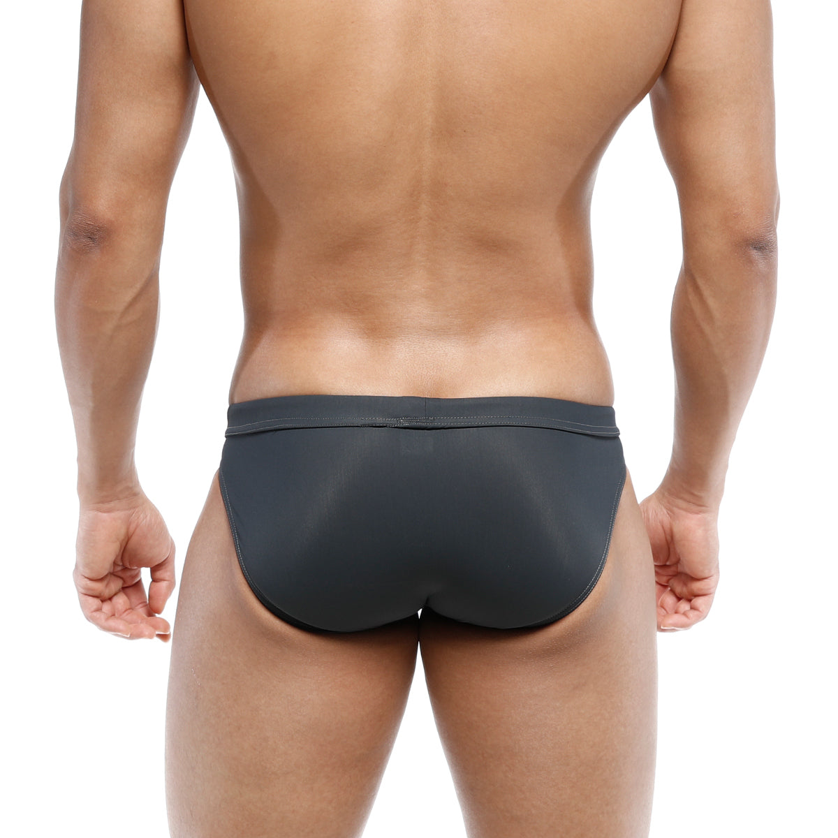 Black metroMalewear resort swim brief gray 4983-11 with smooth form-fitting design ideal for swimming and beachwear