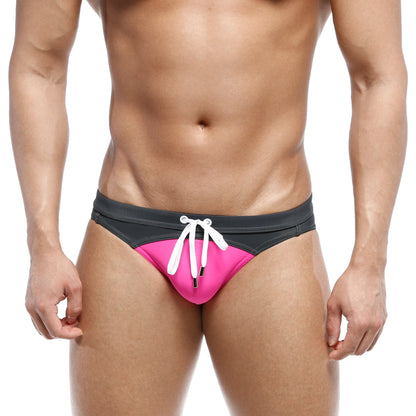 MetroMaleWear resort swim brief gray 4983-11 in bright pink and black with white drawstrings for beach use
