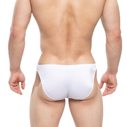 White form-fitting swim trunks with a smooth seamless design from MetroMaleWear lollipop swim bikini 4987-00 front view
