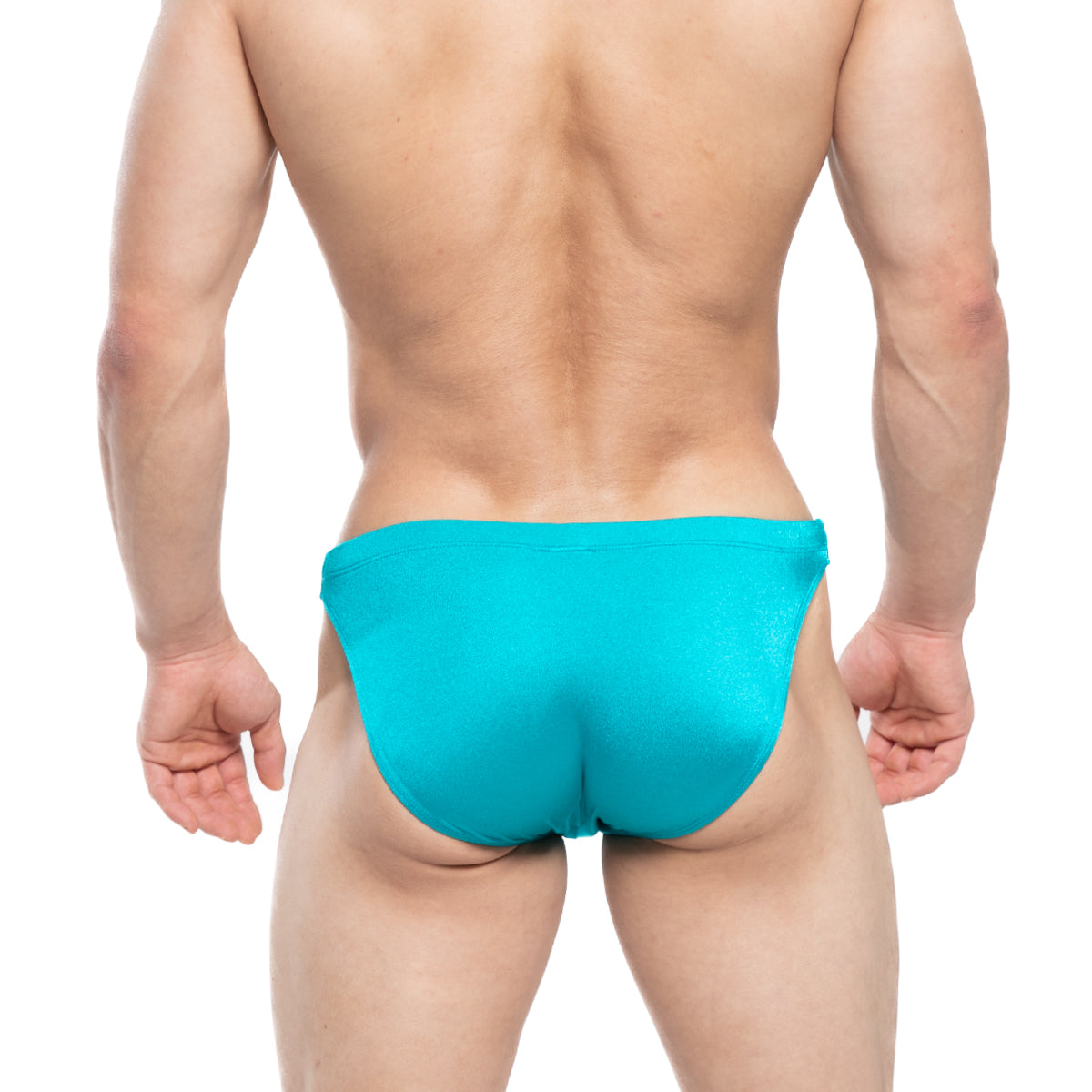 A vibrant turquoise metroMalewear lagoon swim bikini 4987-08 with form-fitting smooth fabric for stylish swimwear