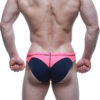 MetroMaleWear WAHOO swim bikini neon pink 4989-02 features bright pink and navy blue color-block trunks