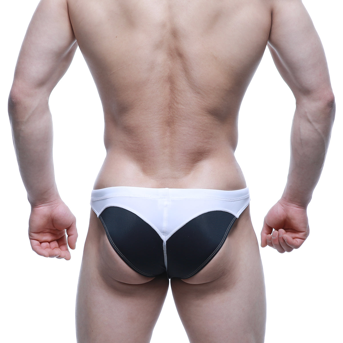 MetroMaleWear WAHOO swim bikini black 4989-20 with two-tone white and black sleek contoured briefs design