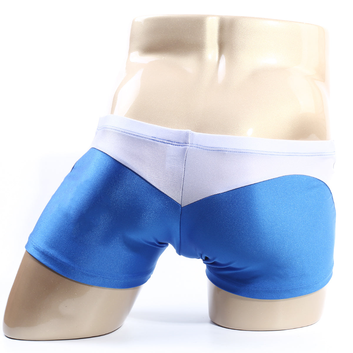 Blue and white men’s briefs in shiny stretchy fabric from MetroMaleWear ultra square cut royal 4995-18 collection
