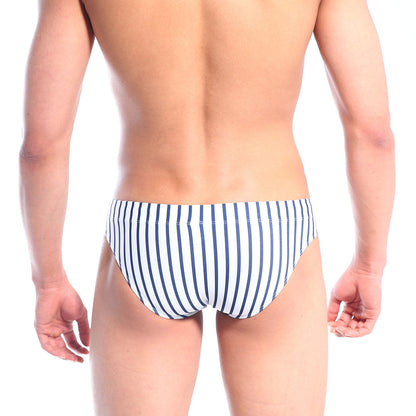 Metro malewear urban swim brief marin blue men’s blue and white striped swim trunks for swimming and beachwear
