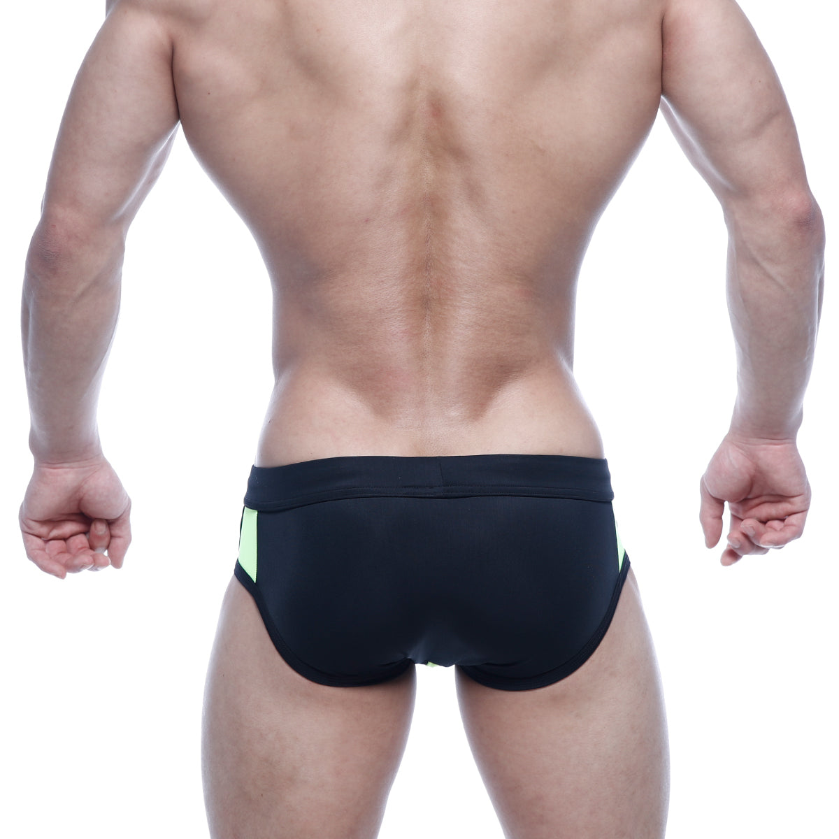 MetroMaleWear Alonzo swim brief green black trunks with neon green side panels for comfortable swimwear use