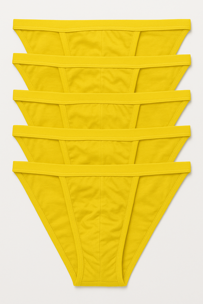 Bright yellow seamless thong underwear set made of 100 percent cotton from 5 pack contour cutaway bikini collection