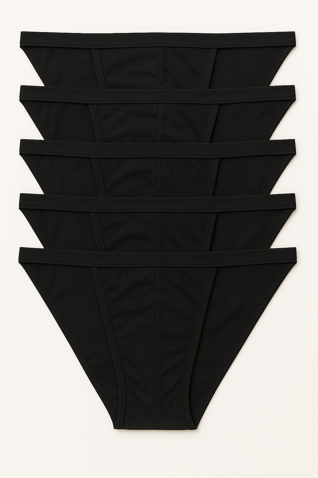 Set of five black seamless briefs 5 pack contour cutaway bikini made of 100 percent cotton for comfortable wear