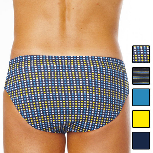 Blue and yellow polka dot swim trunks with dark navy base from papi assorted conventional low rise brief underwear pack size m