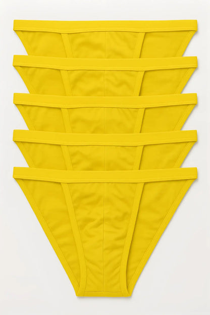 Bright yellow seamless thong underwear set made of 100 percent cotton from 5 pack contour cutaway bikini collection
