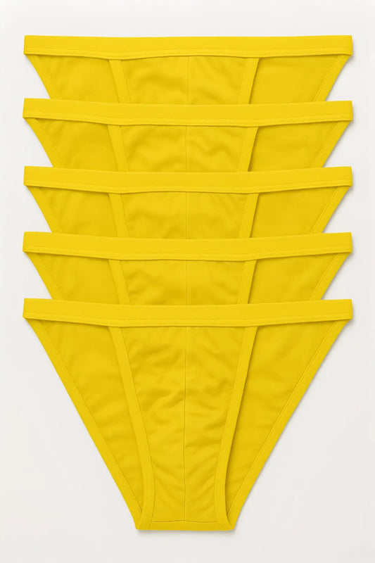 Bright yellow seamless thong underwear set made of 100 percent cotton from 5 pack contour cutaway bikini collection