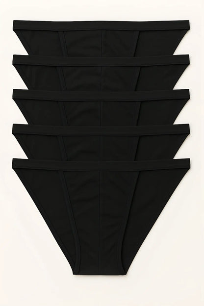 Set of five black seamless briefs 5 pack contour cutaway bikini made of 100 percent cotton for comfortable wear