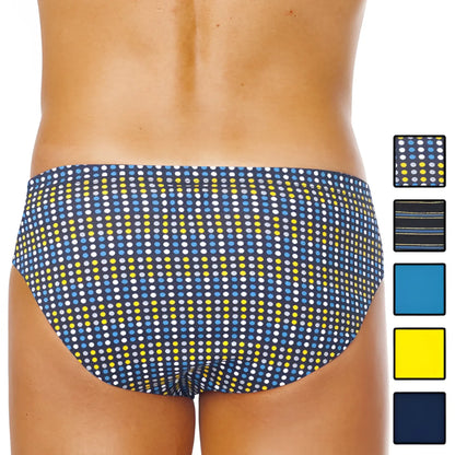 Blue and yellow polka dot swim trunks with dark navy base from papi assorted conventional low rise brief underwear pack size m