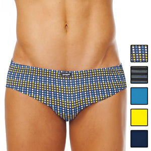 Blue and yellow polka dot men’s briefs with a subtle elastic waistband from papi assorted low rise 5 pack size m