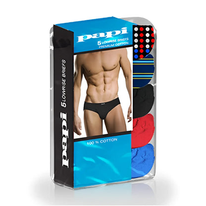 5 pack papi assorted low rise men’s briefs in black red and blue comfortable cotton blend medium size