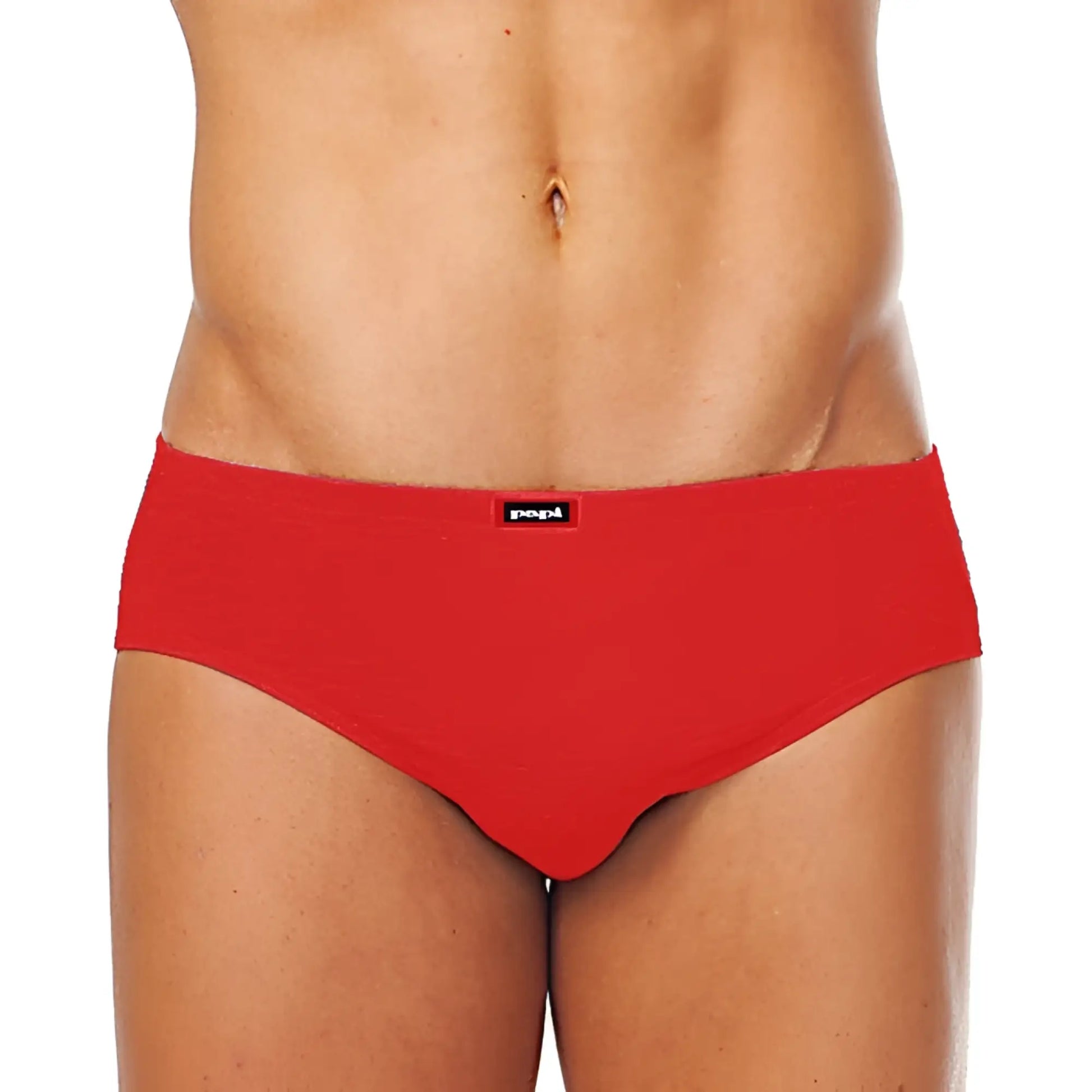 Red cotton briefs with black pepl brand label on waistband part of 5 pack papi low rise underwear size m