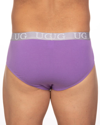 Purple 5-pack undergear basix brief with ribbed texture and gray waistband featuring ug logo for comfortable wear