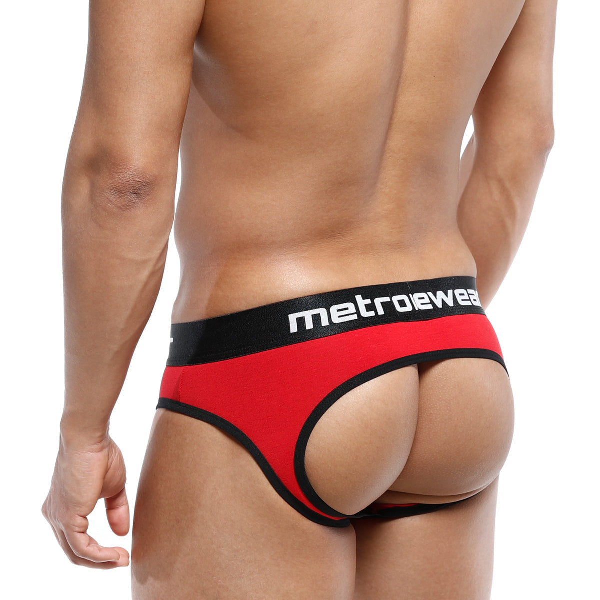 Red and black metroeweave mens briefs with a bold athletic cut from metromalewear apolo jock strap series