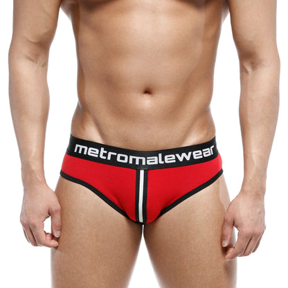 MetroMaleWear Apolo jock strap red 5001-12 in red and black with a white vertical stripe and breathable material