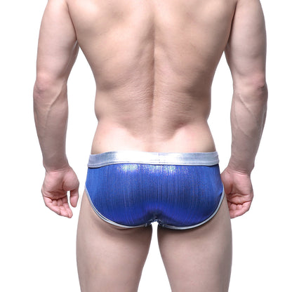 MetroMaleWear gloss briefs in royal blue metallic with silver waistband and trim for stylish men’s underwear