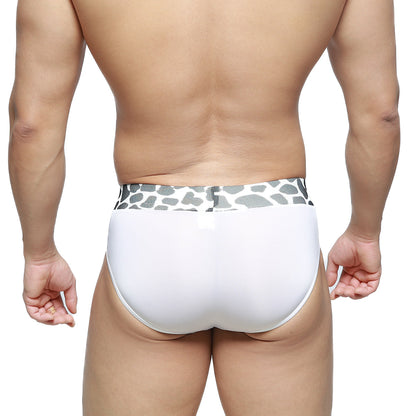 White briefs with a gray and white giraffe print waistband from metromalewear sabana brief 5003-54 collection