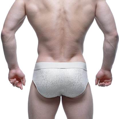 MetroMaleWear Gloria Brief 5003-57 silver glitter textured briefs with a solid light gray waistband front view