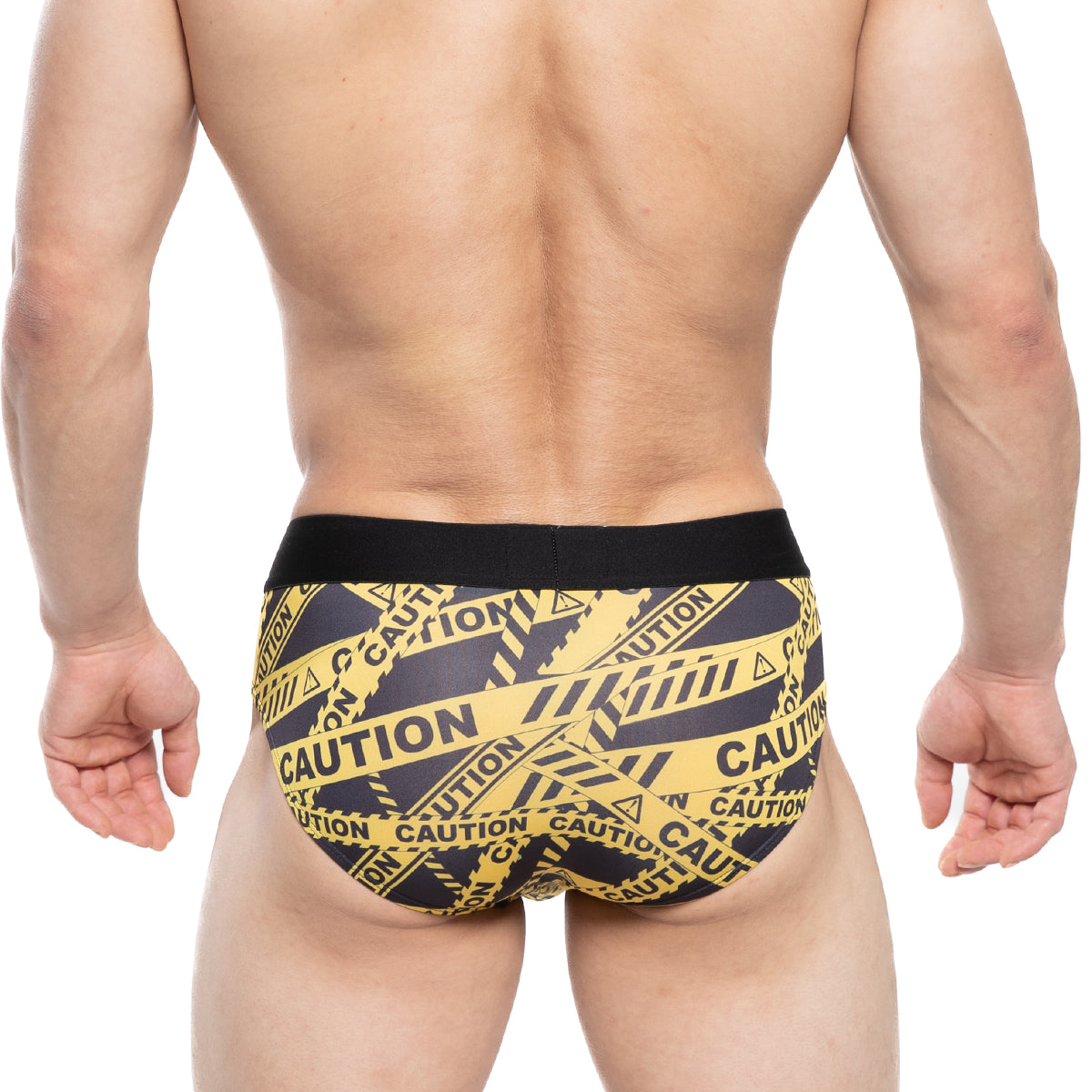 MetroMaleWear Danger Brief black 5003-66 yellow and black caution tape patterned briefs with solid black waistband