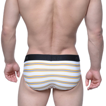 MetroMaleWear hip brief Valencia 5003-79 white with yellow and blue stripes and black elastic waistband