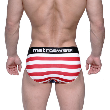 Red and white striped metroewear men’s briefs with black waistband metroMaleWear Avengers Hip Brief 5003-93