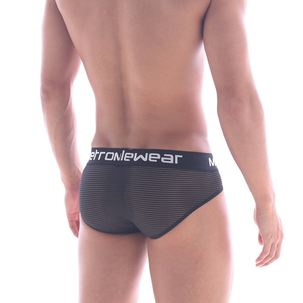 Black striped mens hip briefs with white etronewear waistband made of breathable mesh MetroMaleWear 5003-96
