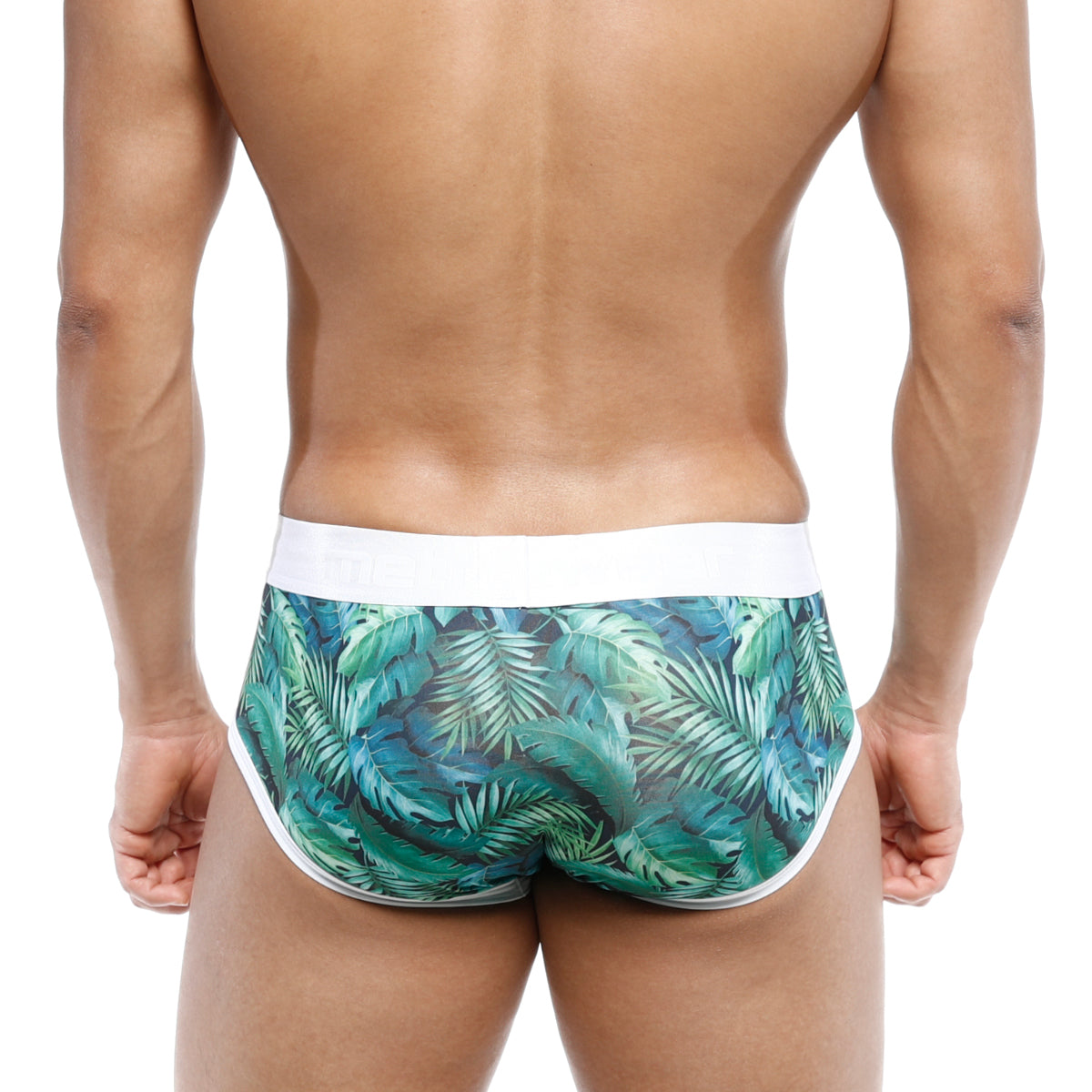 Tropical leaf-patterned metro male wear oriental brief jungle 5005-09 with white waistband and trim