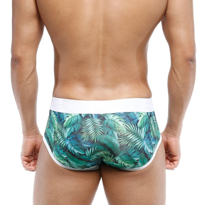 Tropical leaf-patterned metro male wear oriental brief jungle 5005-09 with white waistband and trim