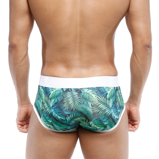 Tropical leaf-patterned metro male wear oriental brief jungle 5005-09 with white waistband and trim