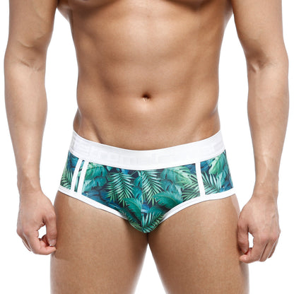 Mens tropical leaf patterned briefs with white elastic waistband metro malewear oriental brief jungle 5005-09