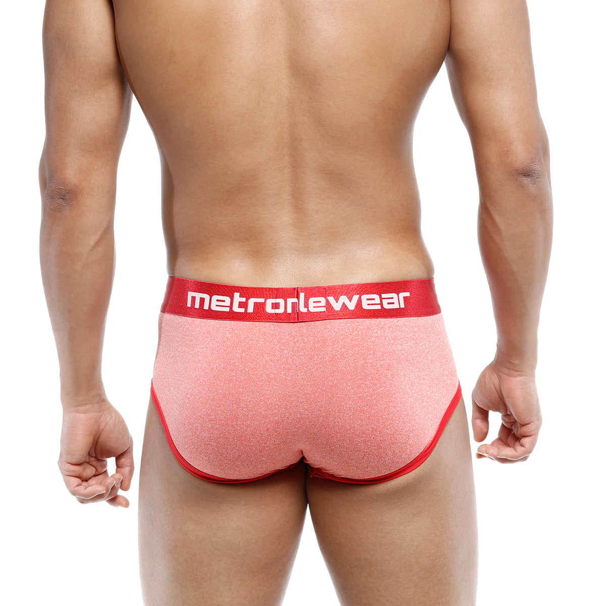 Pink textured briefs with red trim and matching red metroMaleWear logo waistband metroMaleWear oriental brief orange 5005-14