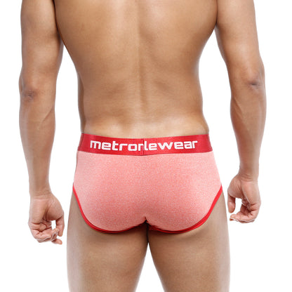 Pink textured briefs with red trim and matching red metroMaleWear logo waistband metroMaleWear oriental brief orange 5005-14